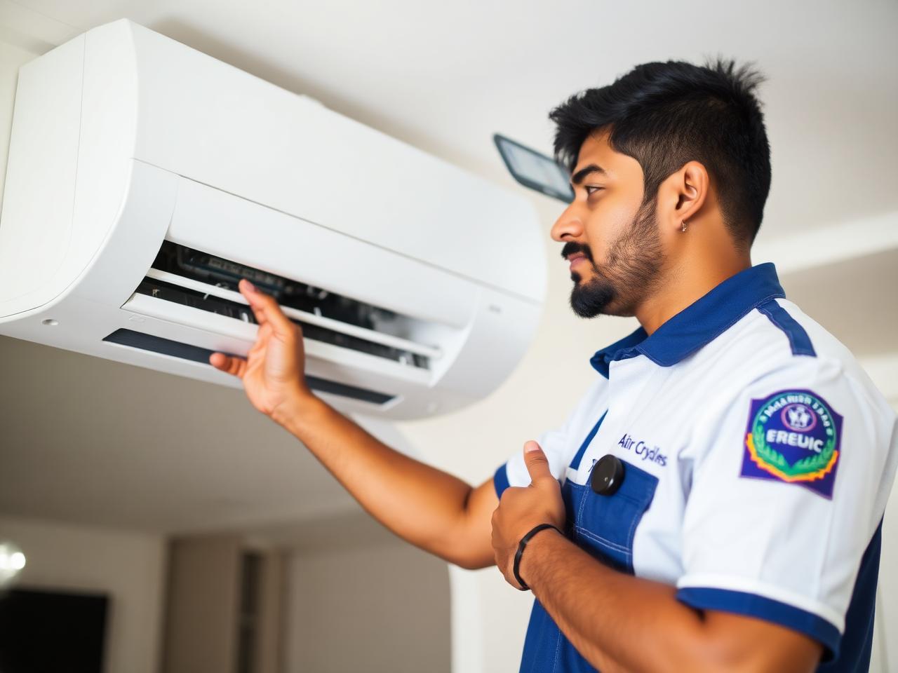 Anagh Old AC Buyers technician inspecting an AC